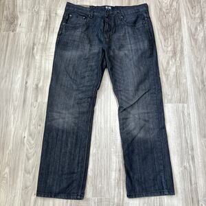 FUSAI Men's Y2K Straight Leg Jeans Dark Wash Embroidered Pockets Size 36